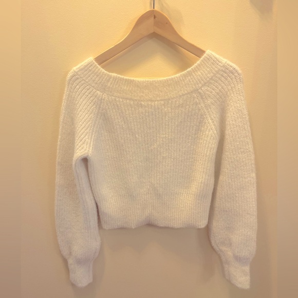 Cropped mohair-like sweater - off white, size small - Picture 3 of 5